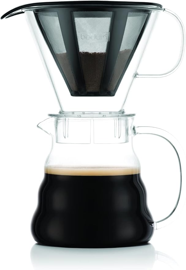 Bodum Melior Pour Over Borosilicate Glass Coffee Dripper with Carafe Lid and Stainless Steel Filter, 20 Ounce, Clear