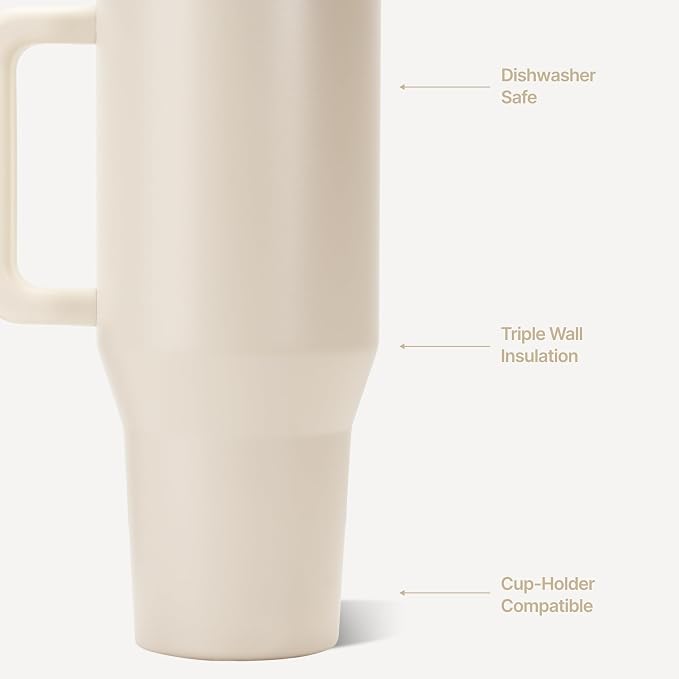 HydroJug Traveler 40oz, Insulated Tumbler with Handle & Straw, Cream