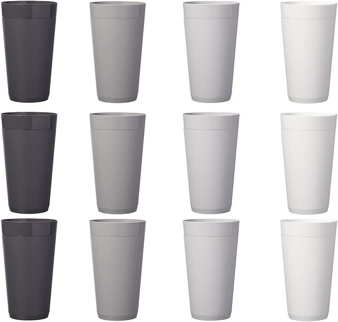 US Acrylic Newport 20 ounce Unbreakable Plastic Stackable Water Tumblers in Grey Stone | Set of 12 Drinking Cups | Reusable, BPA-free, Made in the USA, Top-rack Dishwasher and Microwave Safe