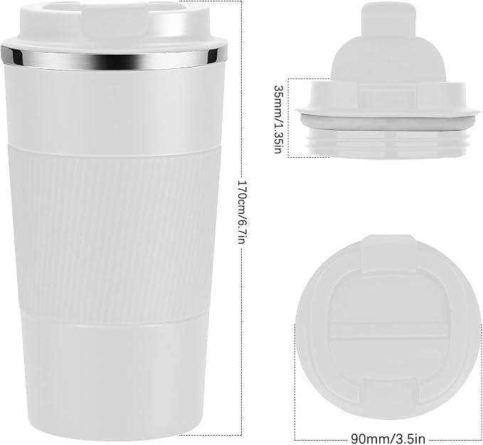 YINJOYI 17oz Travel Coffee Cups Insulated Mug Thermal Tumbler to Go with Lid Leak Proof Reusable Stainless Steel Coffee Mug Spill Proof for Hot and Iced Cold Drinks (White, 510ml)
