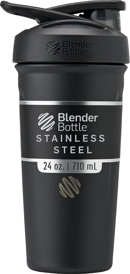 BlenderBottle Sport Flip Stainless Steel Shaker Bottle 24 oz Black | BPA Free Material