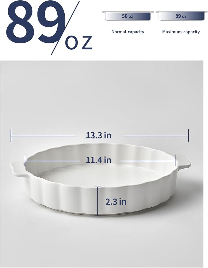 Samsle Ceramic Pie Pan For Baking,13Inch Round Baking Dish With Double Handle,Pie Plate With Ruffled Edge-Microwave, Dishwasher, and Oven Safe