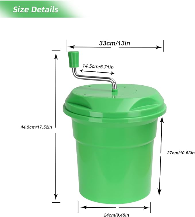 2.5 Gallon Salad Spinner,Large Capacity Vegetable Friuts Salad Dryer,Commercial Manual Salad Mixer for Restaurants Kitchen & Catering,Green & Orange. (Green, 2.5 Gallon)
