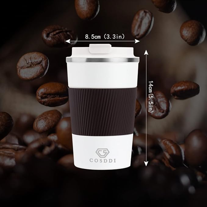 CS COSDDI 12 oz Stainless Steel Vacuum Insulated Tumbler - Coffee Travel Mug Spill Proof with Lid - coffee Cup for Keep Hot/Ice Coffee,Tea and Beer (3rd White) | Stainless Steel Double-wall insulation, 6-Hour Heat Retention, 360°Leak proof, BPA-free, R...