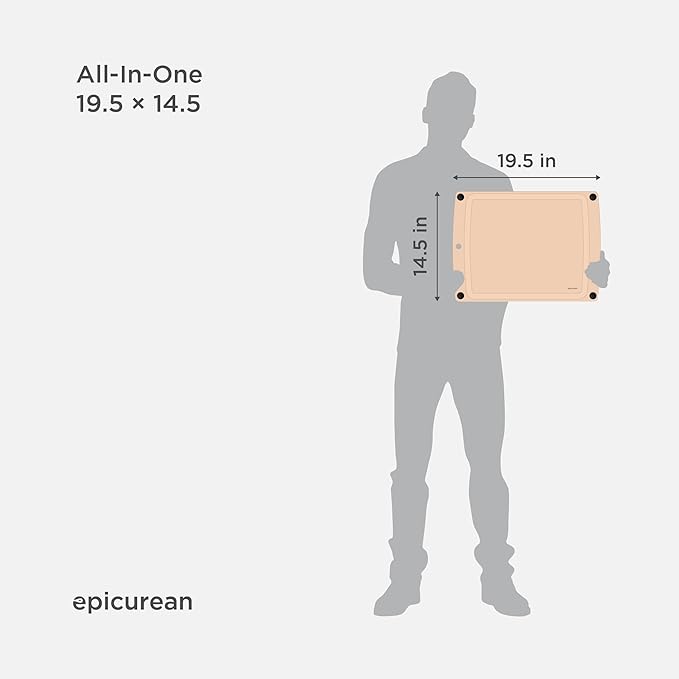 Epicurean All-In-One Cutting Board with Non-Slip Feet and Juice Groove - Non-toxic, Dishwasher Safe,Made in the USA, 19.5" x 14.5", Natural
