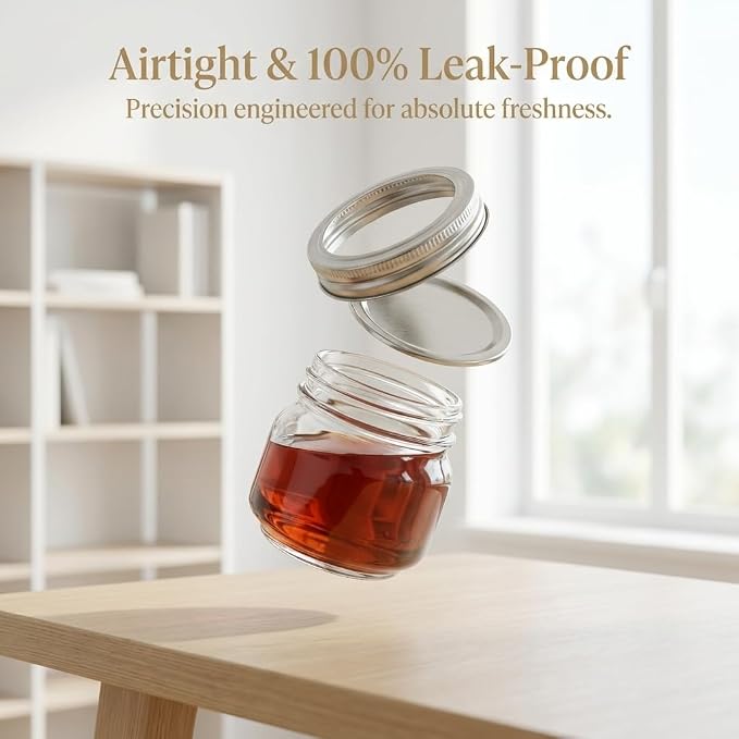 8 oz Mason Jars with Airtight Silver Lids - 12 Pack Small Glass Jars Set with Labels & Twine - Wide Mouth Canning Jars for Yogurt, Pantry Spice Organization, Homemade Jam & Honey