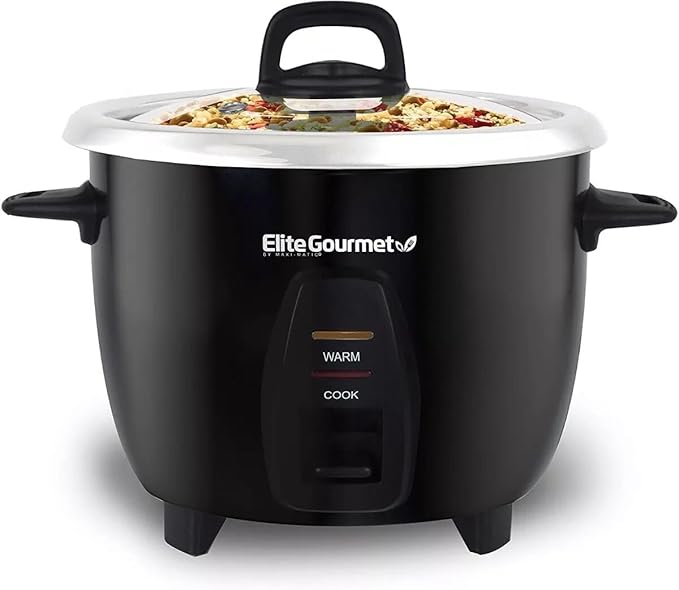 Elite Gourmet ERC2010B Rice Cooker, Stainless Steel, Black, 10 Cups Cooked | 5 Cups Uncooked - Also Makes Soups, Stews, Porridges, Grains and Cereals for Versatile Cooking