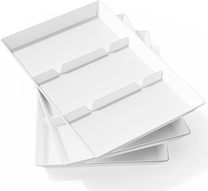 Lifewit Divided Serving Tray for Party, 3 Pack Plastic Food Serving Platter | 15" x 10" White Reusable Fruit and Veggie Tray, Catering Dishes for Dessert, Snacks, Entertaining, Holiday Hosting Essentials