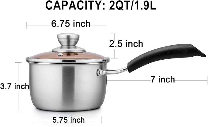 TeamFar Saucepan with Lid, 2 qt Sauce Cooking Pot Milk Pan Stainless Steel | Professional with Long Heatproof Handle for Home Kitchen Restaurant, Healthy & Non Toxic, Multi-use & Dishwasher Safe