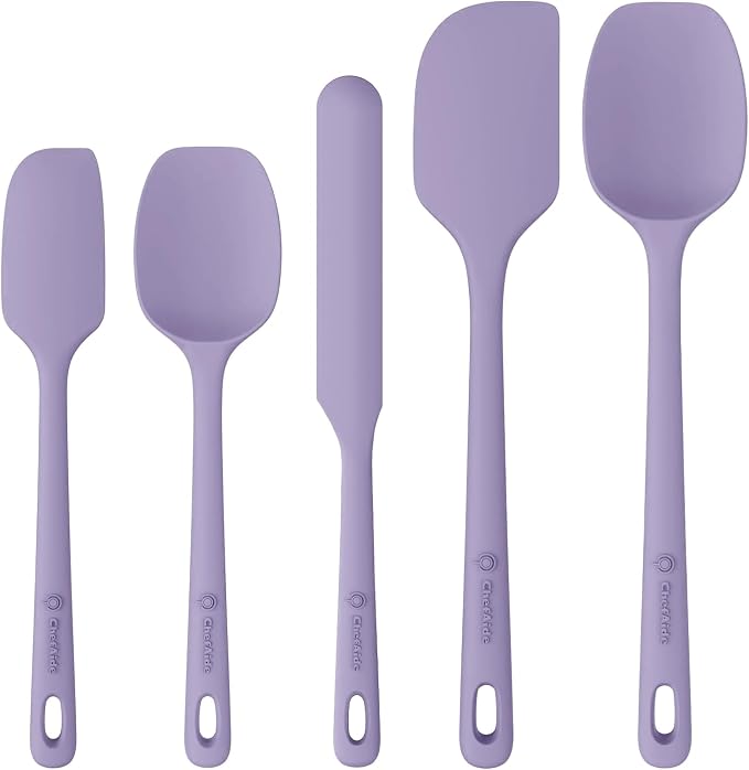ChefAide 5 Pieces Silicone Spatula Set, Food Grade Rubber Spatula, Upgrade Strong Handle with Ergonomic Grip, Heat Resistant Up to 600°F for Nonstick Cookware, Cooking