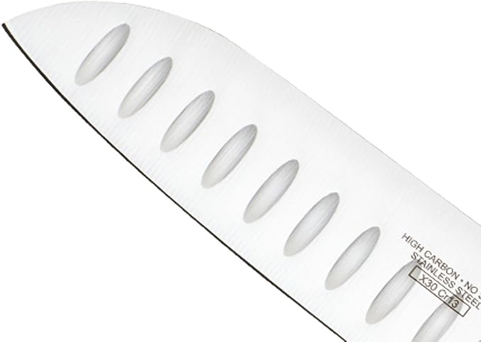 Mercer Culinary Millennia Colors Santoku Knife, 7-Inch Granton Edge, Red