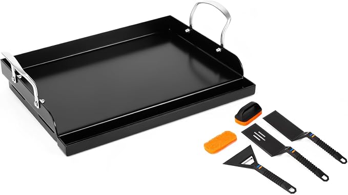 Nonstick Nanoceramic Griddle Plate, Pre-Seasoned Heavy-Duty Flat Top Insert, Universal Outdoor Cooking Griddle for Gas Grill/Charcoal/Gas Stove, Camping, Tailgating, Parties & Backyard BBQ, 17"x13"