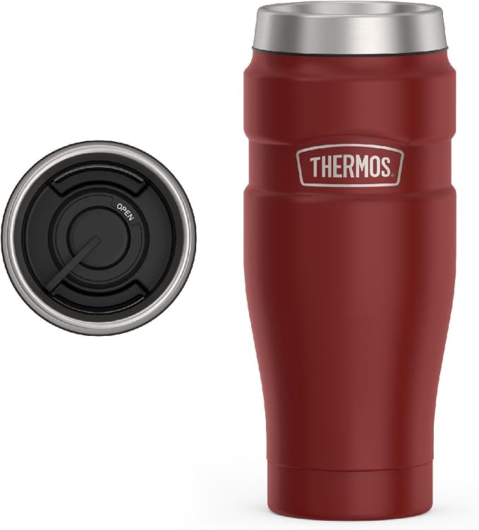 THERMOS Stainless King Stainless Steel Tumbler, 16oz, Rustic Red | Vacuum-Insulated Coffee Tumbler for Hot & Cold Drinks, For Commuting & Traveling