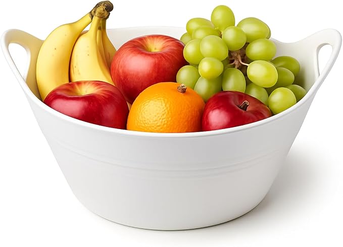 Mintra Home Plastic Bowls with Handles (4.5L Large, 2 Pack, White) – 11.25”W x 5”H (6.75”H with Handles)