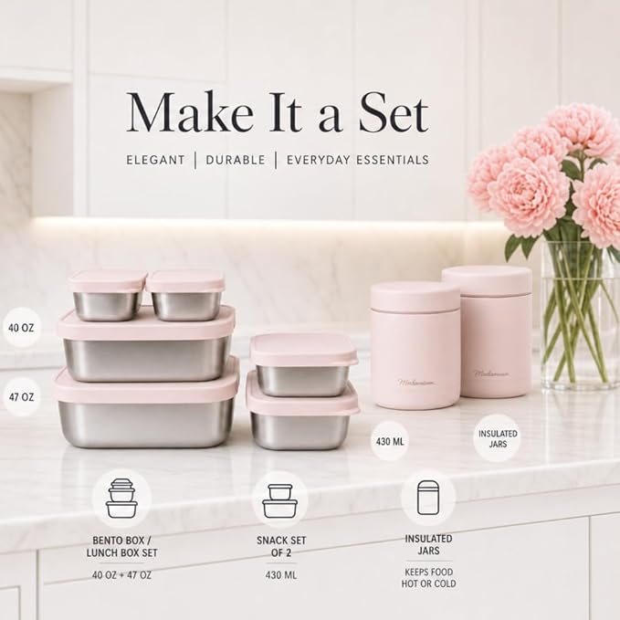Flexibento - Leak proof Stainless Steel Snack Containers with Silicone Lids, Pink Set of Two: 2 * 14 OZ