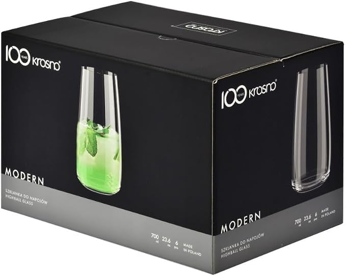KROSNO Water Glasses Set of 6, 23.7 oz, Modern Collection | Drinking Glasses, Lead-Free Crystal Glassware, Juice Glasses, Water Glass Set, Dishwasher Safe, Made in Europe