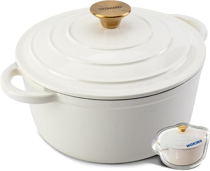4-QT Enameled Cast Iron Round Dutch Oven With Lid,Oven safe,Cream | Small Dutch Oven,cream/gold-tone knob,500°F,sourdough,braising/stews/roasting，Kitchen Gift for Cooking Lovers