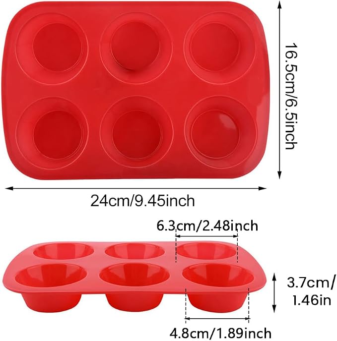 Silicone Muffin Pans,6 Cup Large Silicone Cupcake Pans 2Pack | 2.48inch Regular Size Nonstick Cupcake Egg Bites Molds for Baking,BPA Free Silicone Muffin Tray, Dishwasher Saf e ﻿