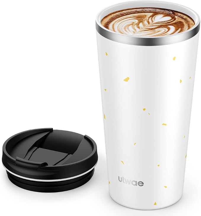 Insulated Coffee Mug with Ceramic Coating, 18oz Travel Mug with Leak-proof Lid, Vacuum Double-wall Tumbler, Stainless Steel Thermal Cup for Tea, Hot Cocoa, Cold Beverage, Ice Drinks