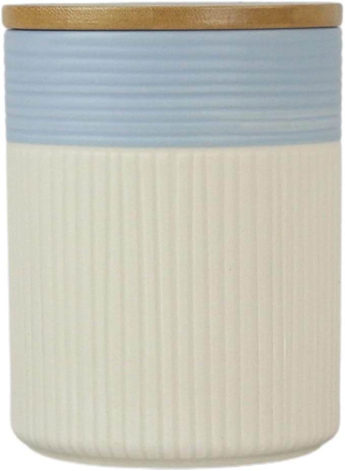 10 Strawberry Street Luca Ombre Embossed Ceramic Kitchen Canister Set, Set of 3, Matte Blue/White, Bamboo Lids