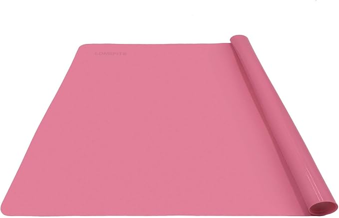 LONGFITE Silicone Baking Mat for Dough Rolling Pastry Fondant Mat Large Nonstick and Nonskid Heat Resistent, Countertop Protector, Dining Table Mat and Placemat (Large, Pink)