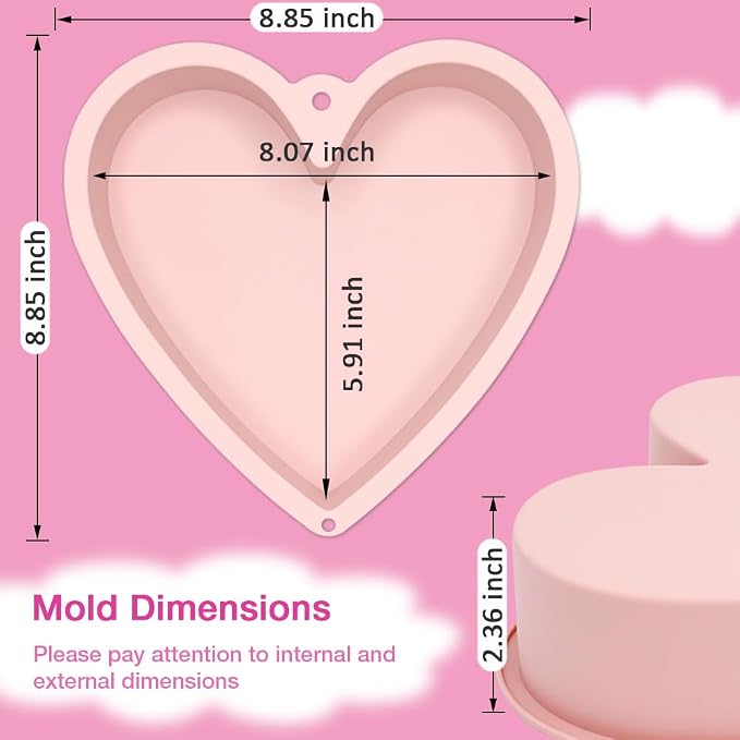 Alimat PluS 8 Inch Heart Shaped Cake Pans Set of 2 with Hanging Hole(Pink) | Silicone Material