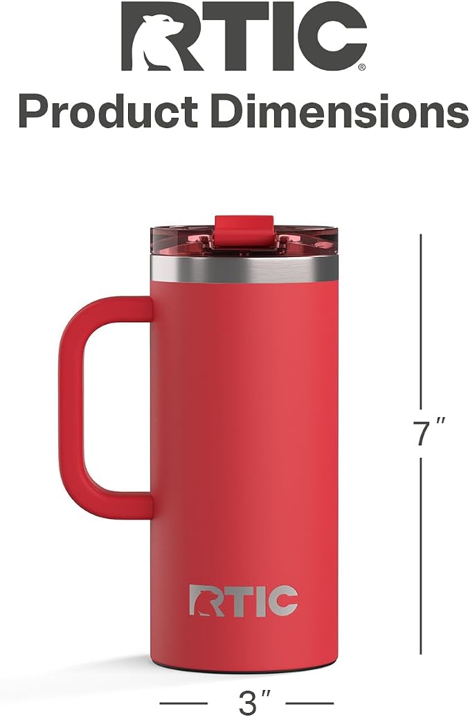 RTIC 16oz Road Trip Travel Mug with Lid and Handle, Ceramic Lined, Flag Red | Stainless Steel Metal, Insulated Travel Cup for Hot and Cold Drinks, Coffee, Car, Camping and Travel