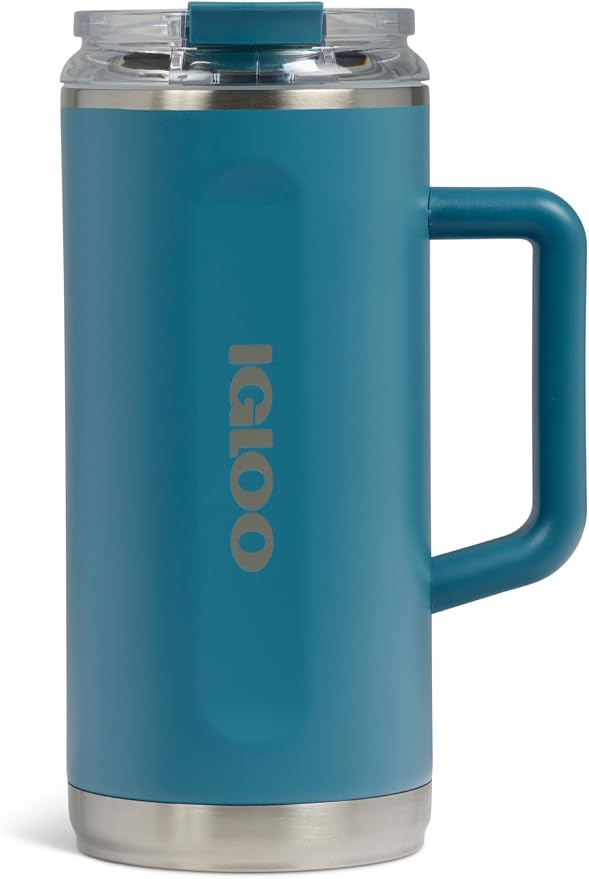 Igloo, 36 oz Tumbler with Handle, Reusable Travel Mug, Stainless Steel Insulated Hydration Cup for Hot & Cold Beverages, Modern Blue