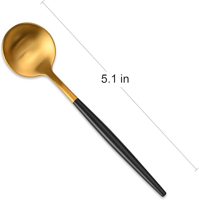 5.1 Inches Matte Gold Coffee&Tea Spoons With Black Handle,Small Gold Demitasse Spoons,Mini Stirring Spoon For Espresso,Set Of 4 Cute Small Spoon