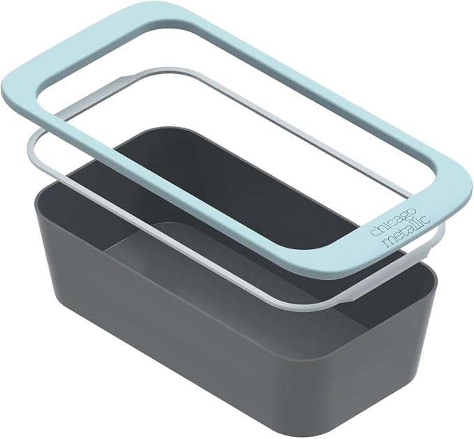 Chicago Metallic Silicone Loaf Pan, 9x5 Inch Nonstick Bread Pan for Baking, Wire-Reinforced Rim, Oven Safe to 428F, Flexible Bakeware for Bread, Meatloaf, and More, Blue