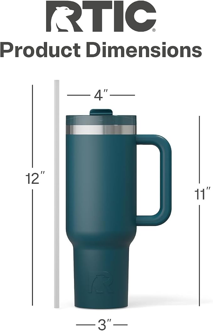 RTIC 40oz Road Trip Tumbler, Insulated, Ceramic Lined, Marine | with Lid, Handle and Straw, Stainless Steel Metal Cup, Portable for Hot and Cold Drinks, Coffee, Car, Camping, Travel