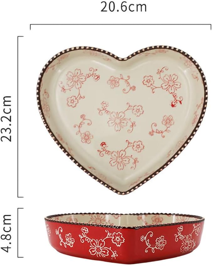 WAIT FLY Ceramic Sakura Pie Pan 33 OZ Quiche Baking Dish Heart Shape Pie Dish for Lasagna, Apple Pie-1 PCS-Red
