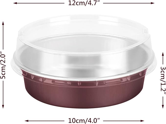Beasea Disposable Mini Pie Tins With Lids, 4 Inch 50 Pack Disposable Mini Pie Pans, 8 Oz Aluminum Foil Coffee Brown Tart Pans Round Oven Baking Small Cake Tin for Cheesecake Fruit Tart Quiche