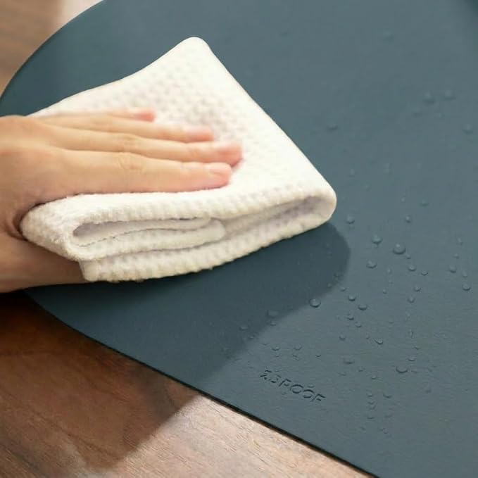 Steel Blue Oval Silicone Placemats Set of 4 – Heat Resistant, Waterproof, Easy to Clean Non-Slip Modern Dining Table Mats – Premium Leather Textured Japandi Kitchen Decor