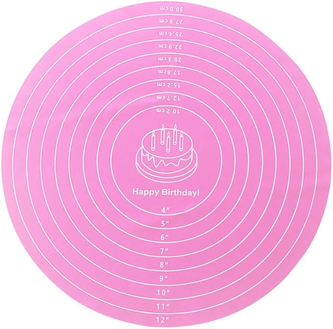 1 Pcs 12 Inch Silicone cake mats, Cake turntable mat | Pink Silicone Baking Pad, Round Cake Decorating Mat for Rotating Stand, Washable Pastry Sheet for Bread Pizza Dough