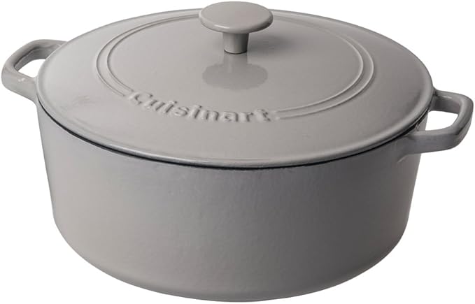 Cuisinart Chef's Classic Enameled Cast Iron Dutch Oven with Lid, Porcelain Enameled Interior, Oven Safe, Induction Compatible, 7-Quart, Round, Cool Grey