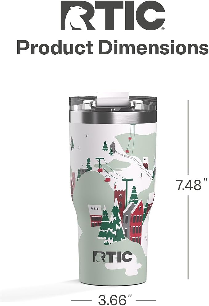 RTIC 20oz Essential Tumbler with Lid, Ceramic Lined, Insulated, Stainless Steel, Metal, Double Wall Vacuum-Insulation, Travel Cup for Iced Coffee, Tea, Hot and Cold Drink, Apres Ski
