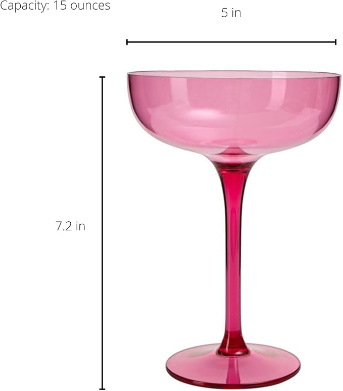 Plastic Acrylic Shatterproof Martini, Margarita, Champagne & Cocktail Unbreakable Glasses, Large Coupe Glasses 15oz, 6 Set, Tritan European Design Drinkware, BPA-free,Reusable, Pool, Indoor & Outdoor