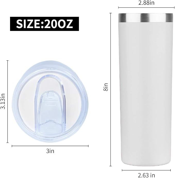 HASLE OUTFITTERS 20 oz Skinny Tumbler, Stainless Steel Insulated Slim Tumbler with Lid, Reusable Double Wall Travel Coffee Mug, Durable Powder Coated Travel Water Cup(White, 1)