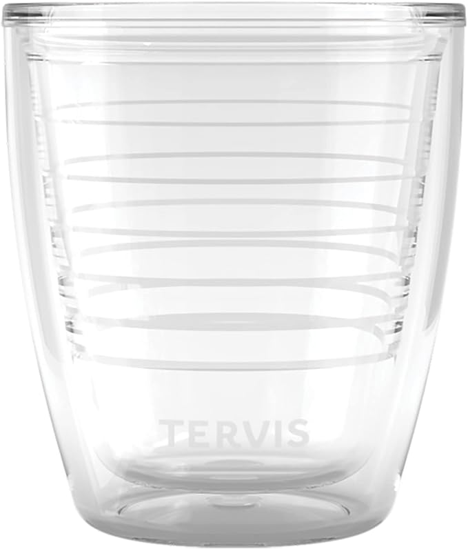 Tervis Clear & Colorful Tabletop 12oz Made in USA Double Walled Insulated Tumbler Travel Cup Keeps Drinks Cold & Hot, 12oz, Clear | Made in USA, Double-wall Insulated, Shatterproof, BPA-Free, Dishwasher Safe, Fits Most Cupholders, Gifts under $20