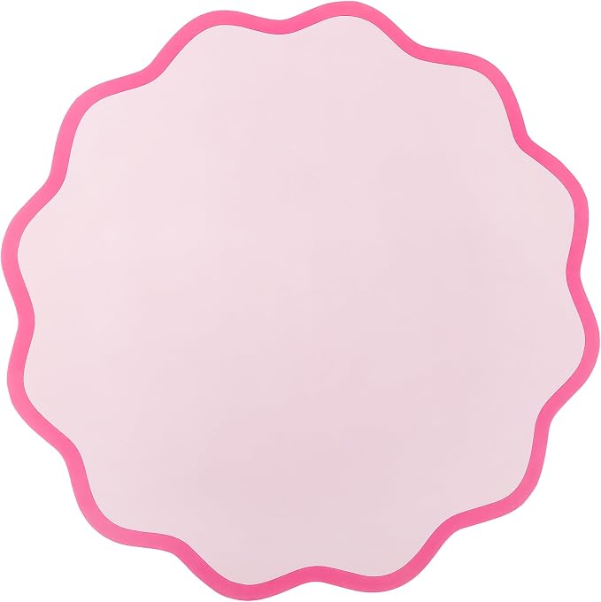 50 Pcs Pink Scalloped Paper Placemats, Disposable Wavy Edge Table Mats | 13.7 Inch Round, Italian Summer Place Mats for Wedding Baby Shower Birthday Tea Party Bridal Shower Table Decor