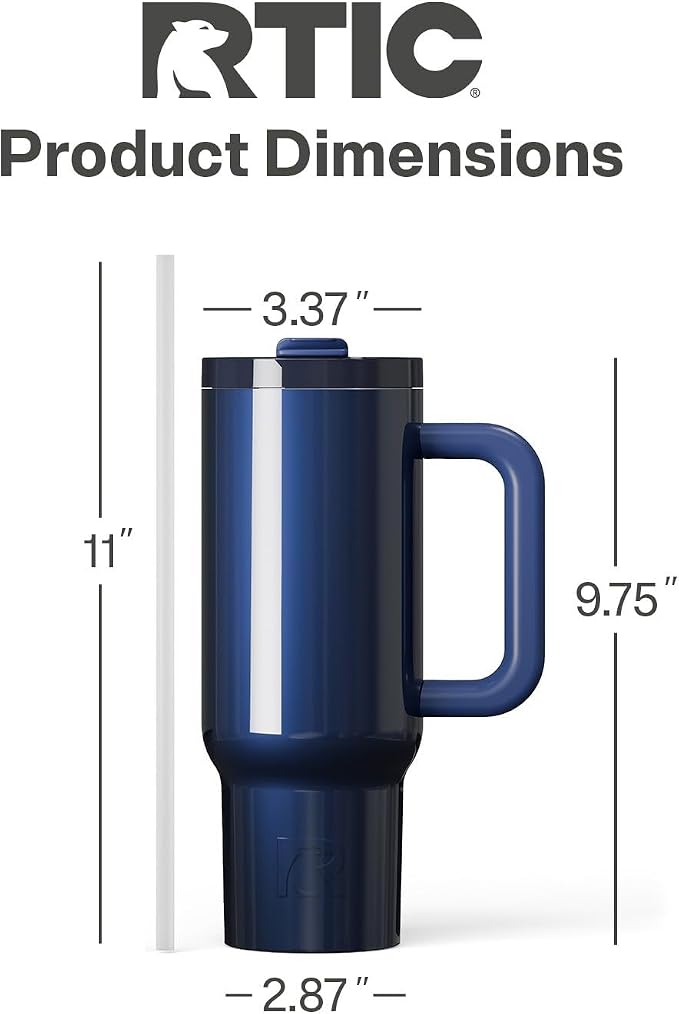 RTIC 30 oz Road Trip Tumbler Double-Walled Insulated Stainless Steel Portable Travel Coffee Mug Cup with Lid, Handle and Straw, Midnight Dust Metallic