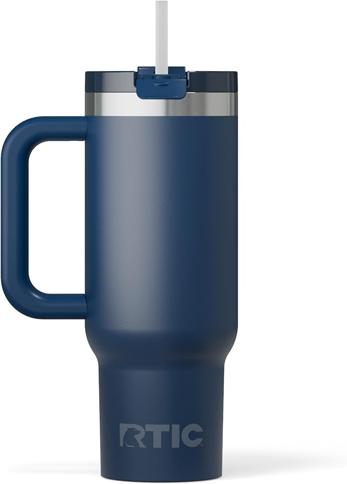 RTIC 30oz Road Trip Tumbler, Insulated, Ceramic Lined, Navy | with Lid, Handle and Straw, Stainless Steel Metal Cup, Portable for Hot and Cold Drinks, Coffee, Car, Camping, Travel