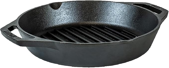 Lodge 12" Cast Iron Dual Handle Grill Pan, Black