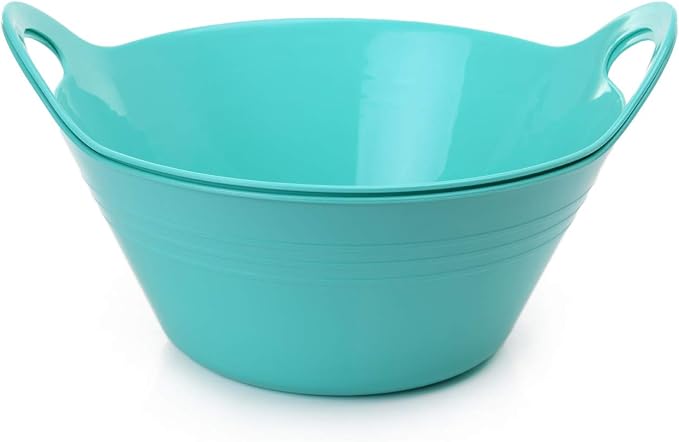 Mintra Home Plastic Bowls with Handles (4.5L Large 2pk, Teal)
