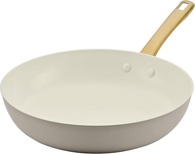 Farberware Forged Induction Ceramic Nonstick Fry Pan/Skillet, Dishwasher Safe, Gold Color Stainless Steel Handle, 12.25 Inch Frying Pan - Taupe