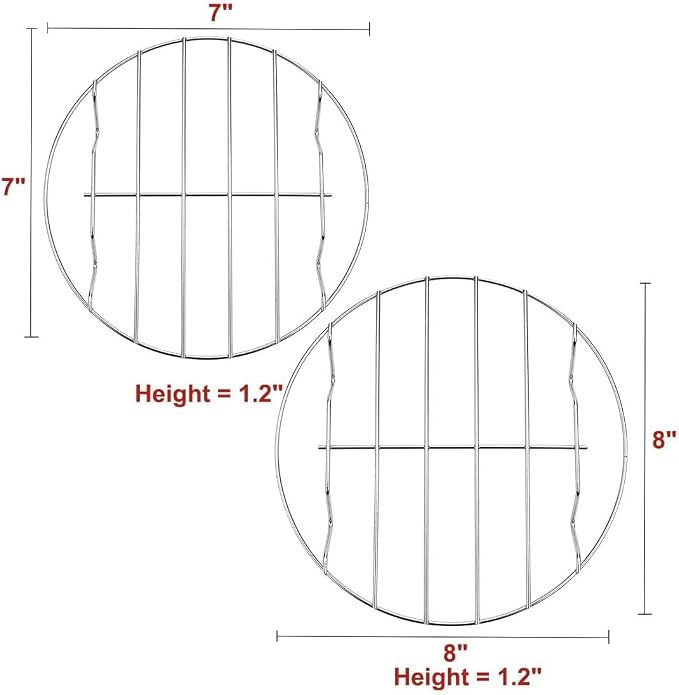 2Pcs Cooking Rack Round 304 Stainless Steel Cooling Racks Baking and Cooling Steamer Rack w Stand Cookware for Air Fryer Pressure Cooker Canning (7&8 Inch)