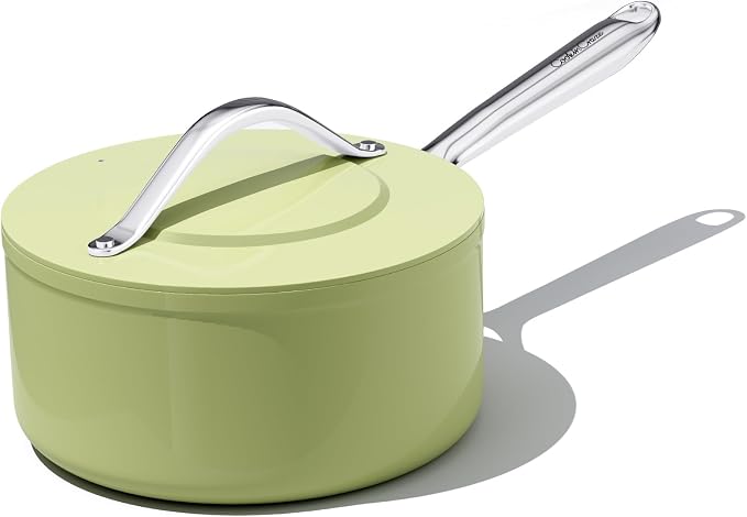 CookinCraze Premium Ceramic Sauce Pan with Lid, 3.5 QT Nonstick Saucepan | for Healthy Everyday Cooking, PFAS & PTFE Free, Induction Compatible, Oven Safe up to 500°F, Olive Green