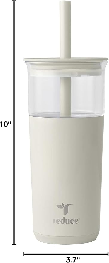 REDUCE Aspen - 20oz Vacuum Insulated Glass Tumbler - Extra Wide Straw & Lid | Keeps drinks cold for 12 hours, ideal for iced coffee, smoothies & boba, dishwasher safe, soft base