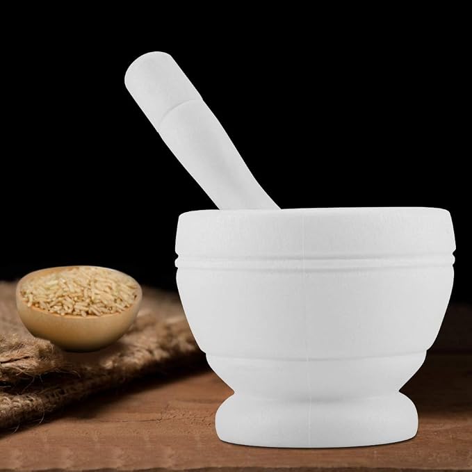 Mortar and Pestle Set, Manual Garlic and Seasoning Grinder with Non Slip Base Grinding Bowl for Crushing Seasonings, Making Paste, Guacamole and More (White)